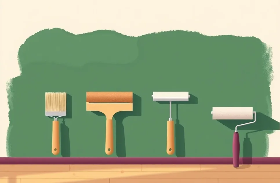 Outils de peinture disposés dans l'ordre des étapes du chantier